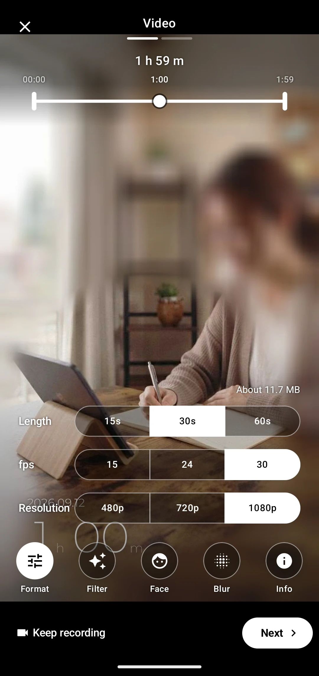 Choosing the length and the quality of the video